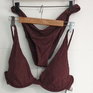 Rhythm Deep Chocolate Brown Textured 2 Pieces Bathing Suit Underwire Sz XXL